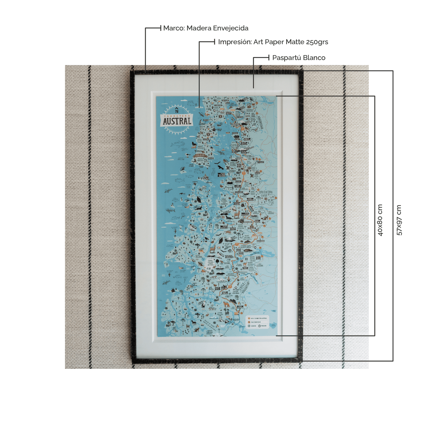 Cuadro Mapa Carretera Austral | 57x97 cm