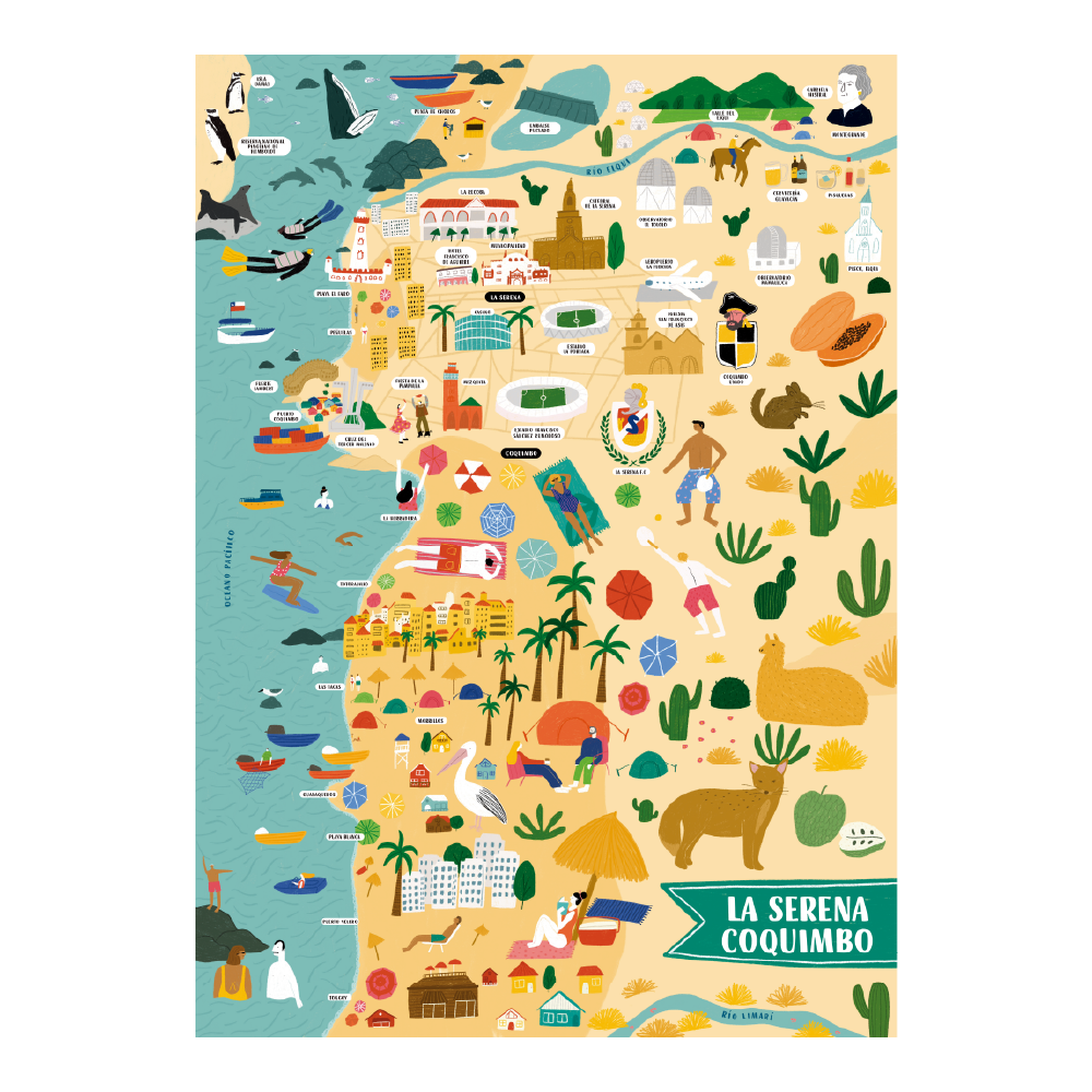Póster/ Mapa Ilustrado La Serena/ Coquimbo 50x70