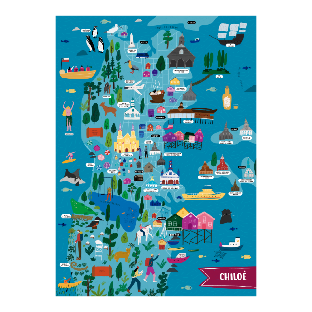 Póster/ Mapa Ilustrado Chiloé 50x70