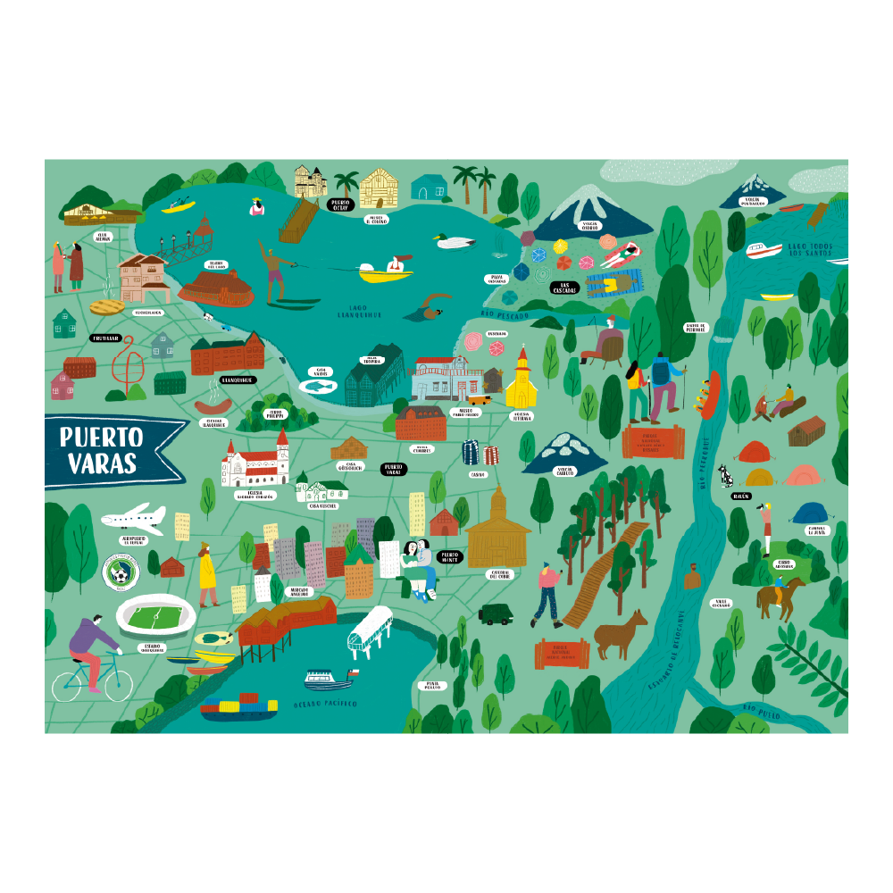 Póster/ Mapa Ilustrado Puerto Varas 50x70