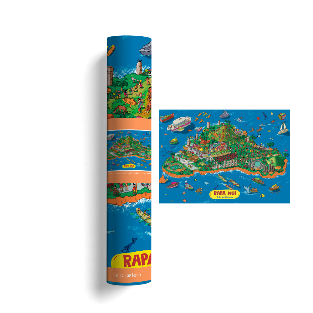 Póster/ Mapa Ilustrado Rapa Nui / Isla de Pascua 50x70