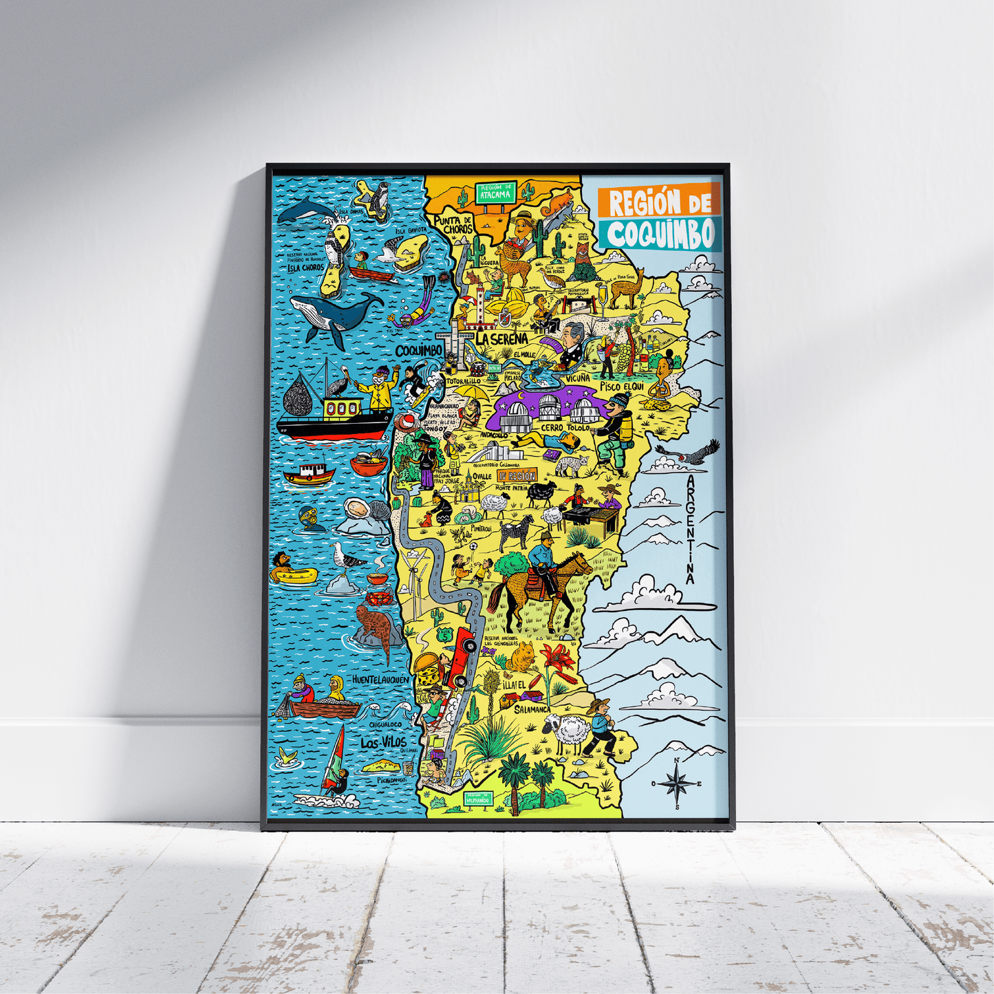 Póster/ Mapa Ilustrado Región de Coquimbo 50x70