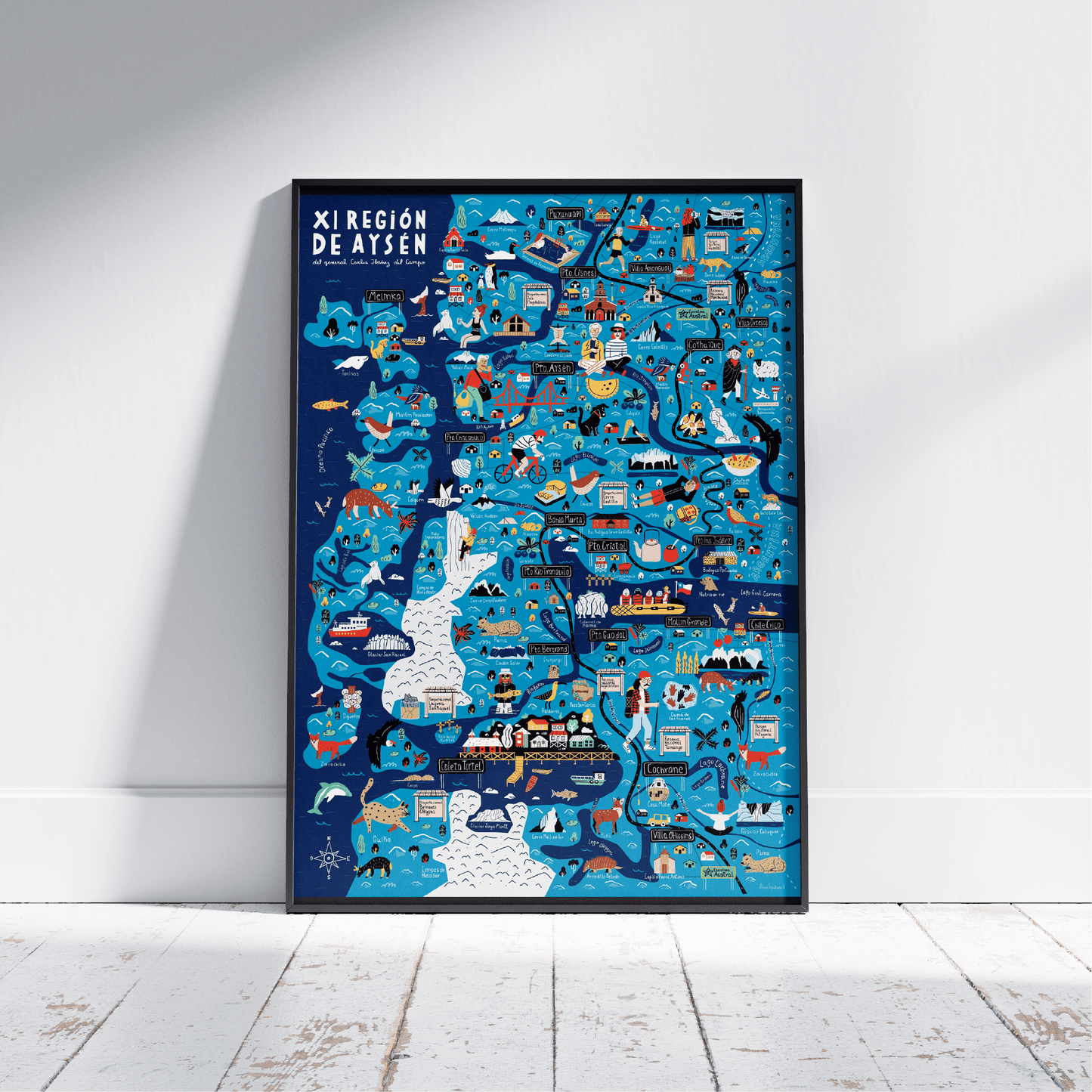 Póster/ Mapa Ilustrado Región de Aysén del General Carlos Ibáñez del Campo 50x70