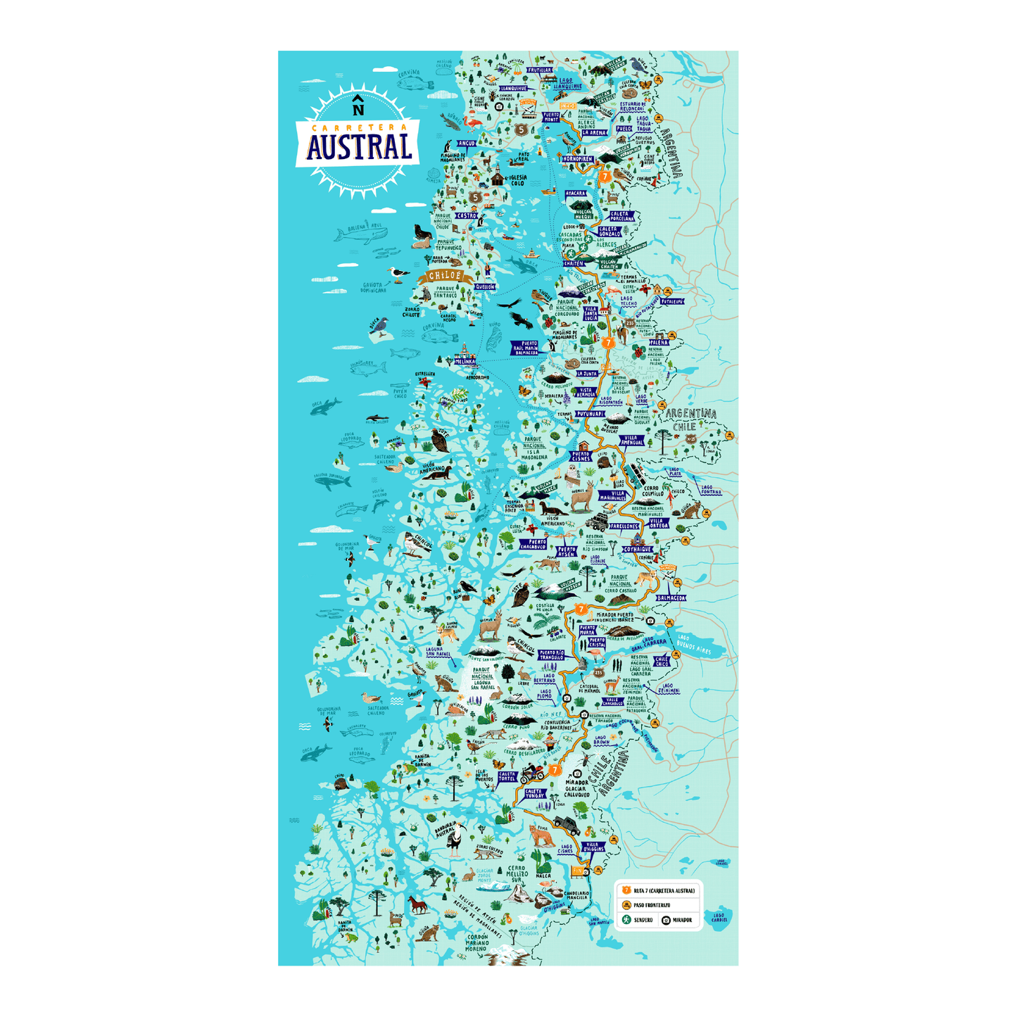 Cuadro Mapa Carretera Austral | 57x97 cm