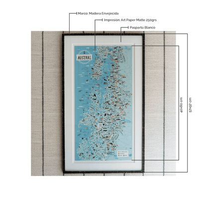 Cuadro Mapa Carretera Austral | 57x97 cm