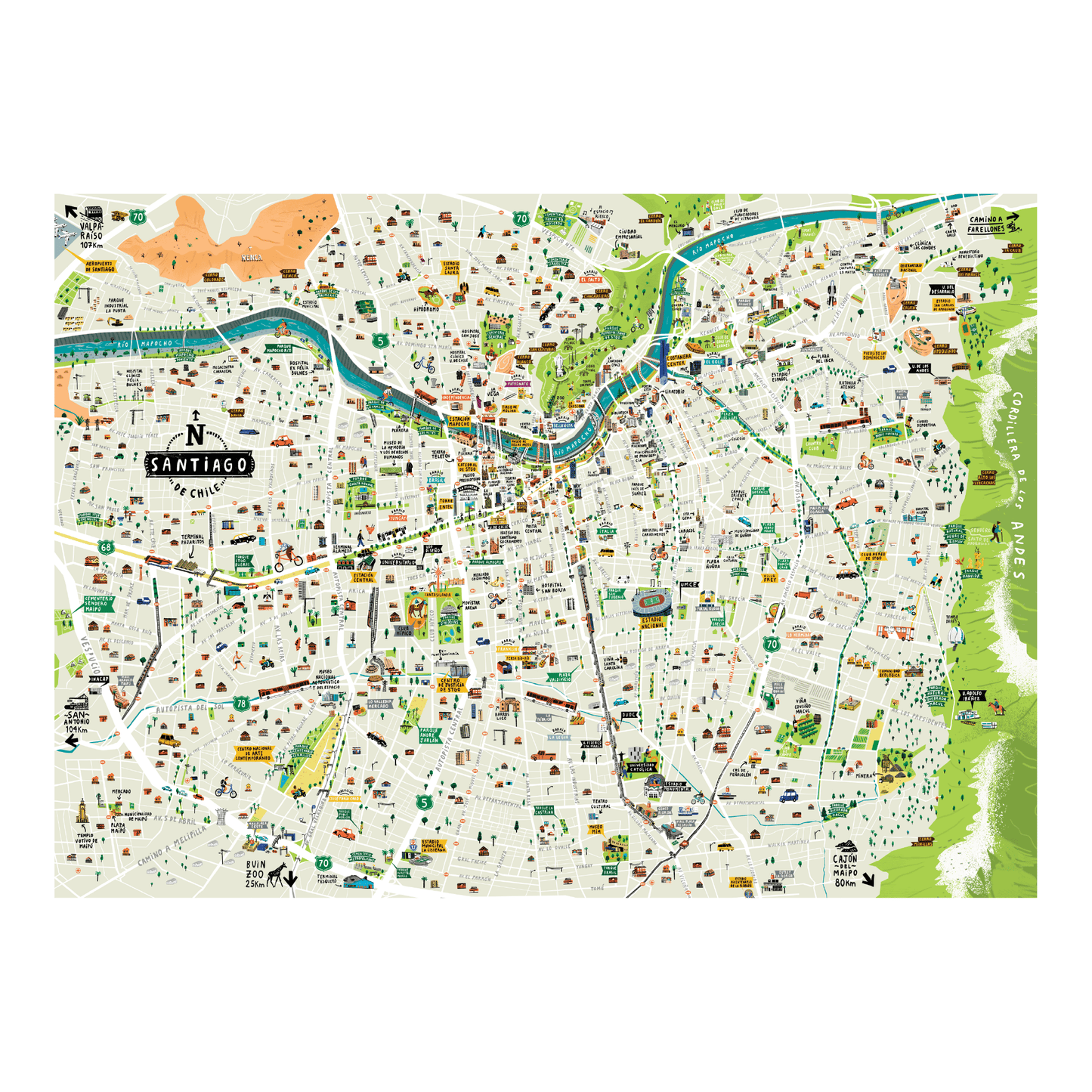 Cuadro Mapa Santiago Urbano | 62x82 cm