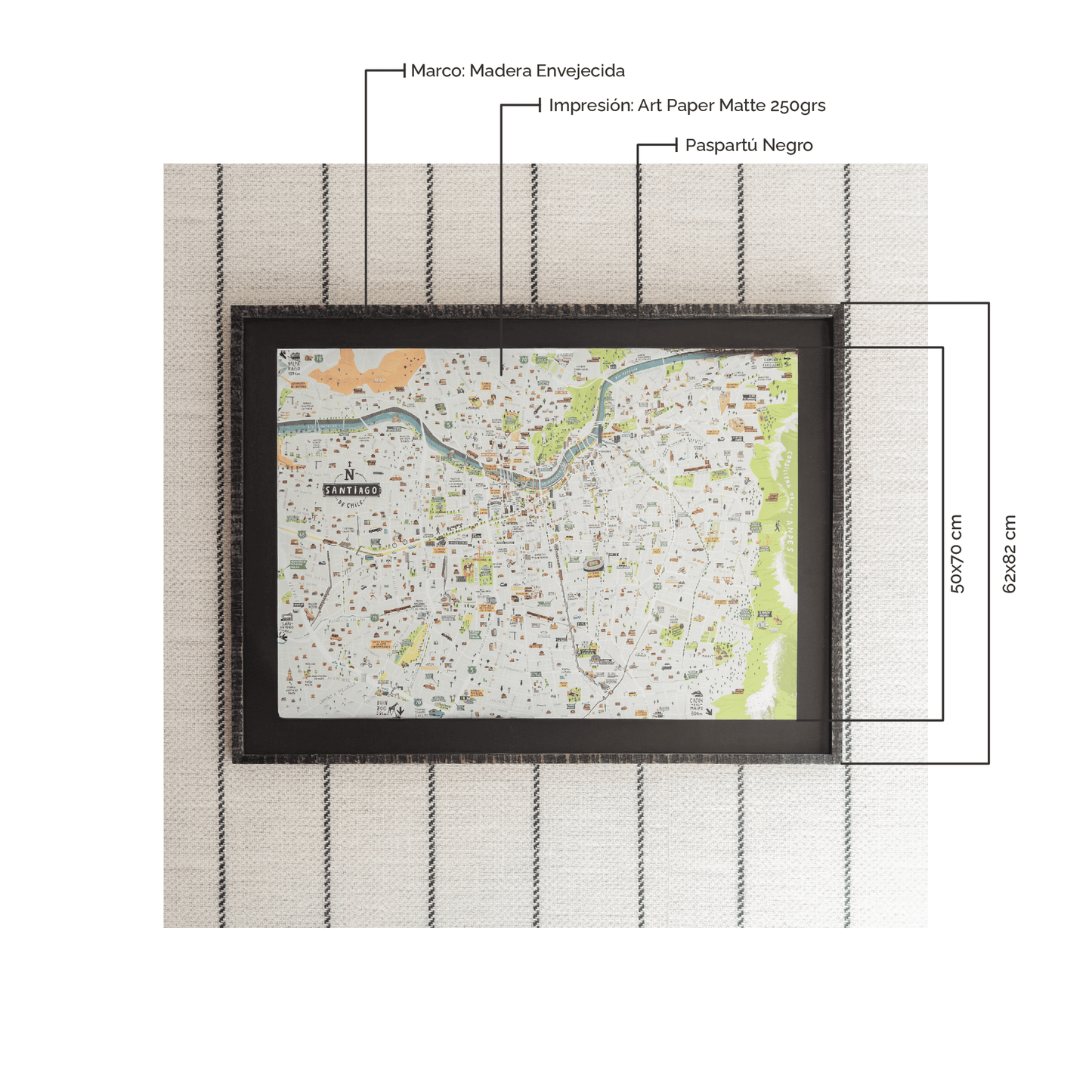 Cuadro Mapa Santiago Urbano | 62x82 cm