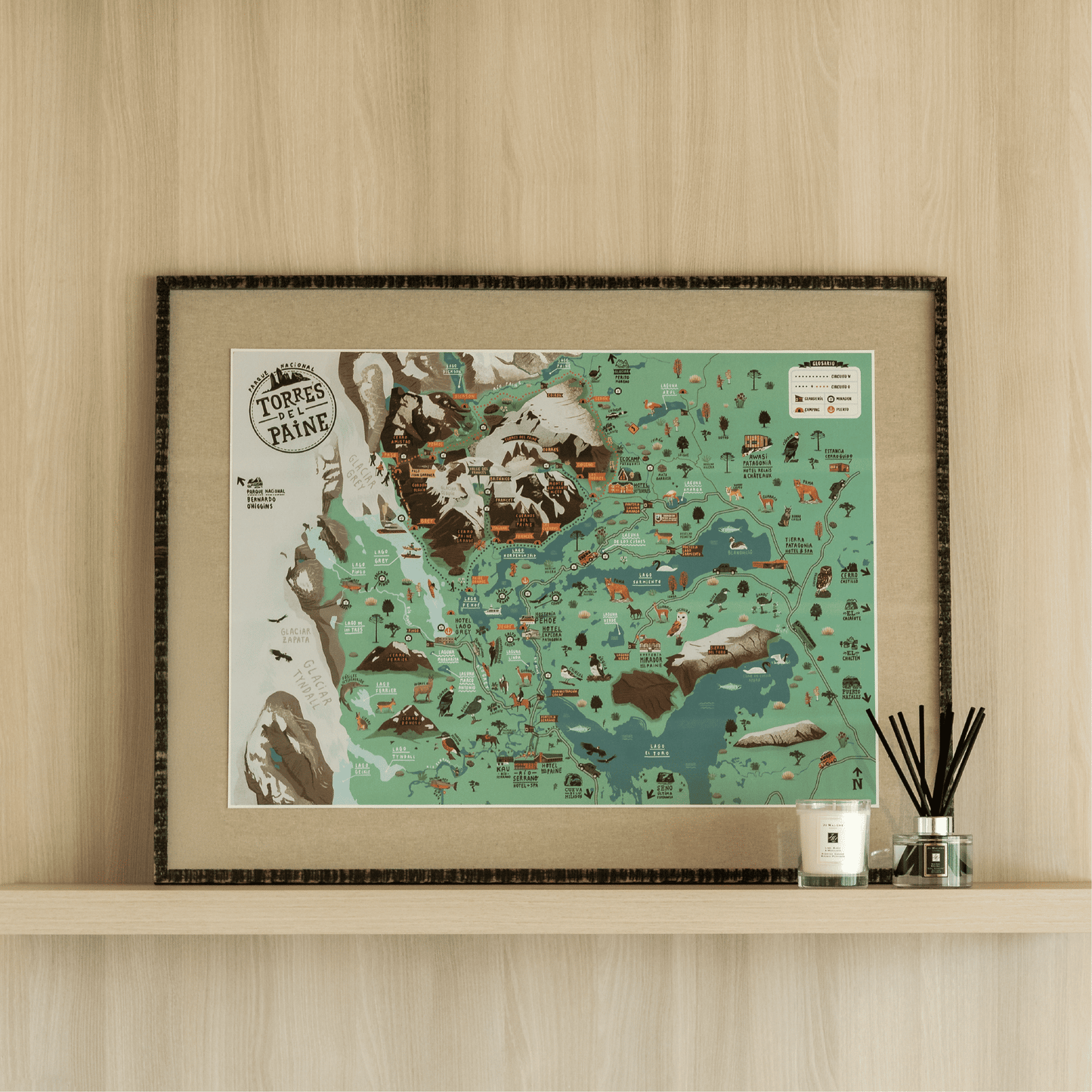 Cuadro Mapa Parque Nacional Torres del Paine | 67x86 cm