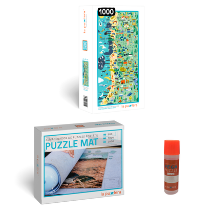 Pack Puzzle Mapa de Chile 1000 + Puzzle Mat + Pega Puzzle