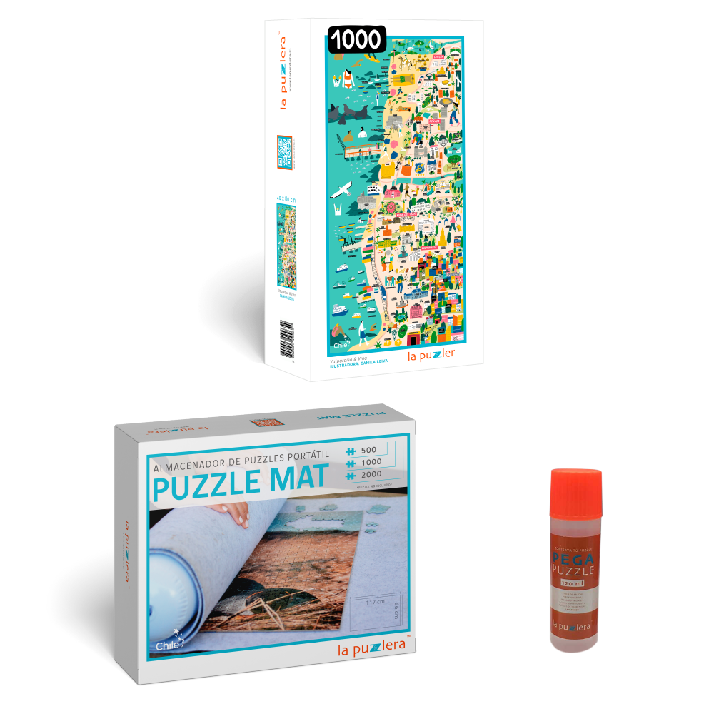 Pack Puzzle Mapa de Chile 1000 + Puzzle Mat + Pega Puzzle