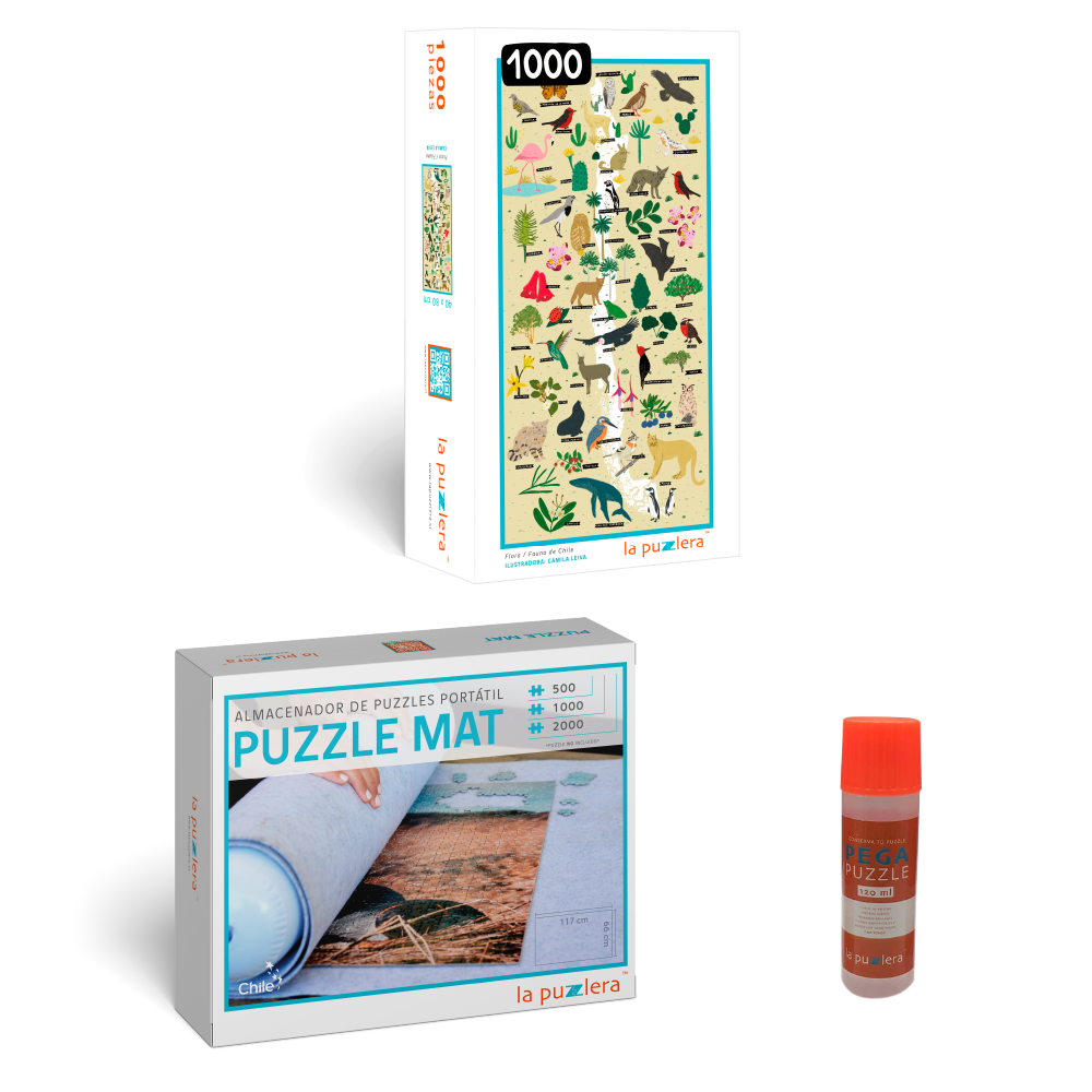 Pack Puzzle Mapa de Chile 1000 + Puzzle Mat + Pega Puzzle