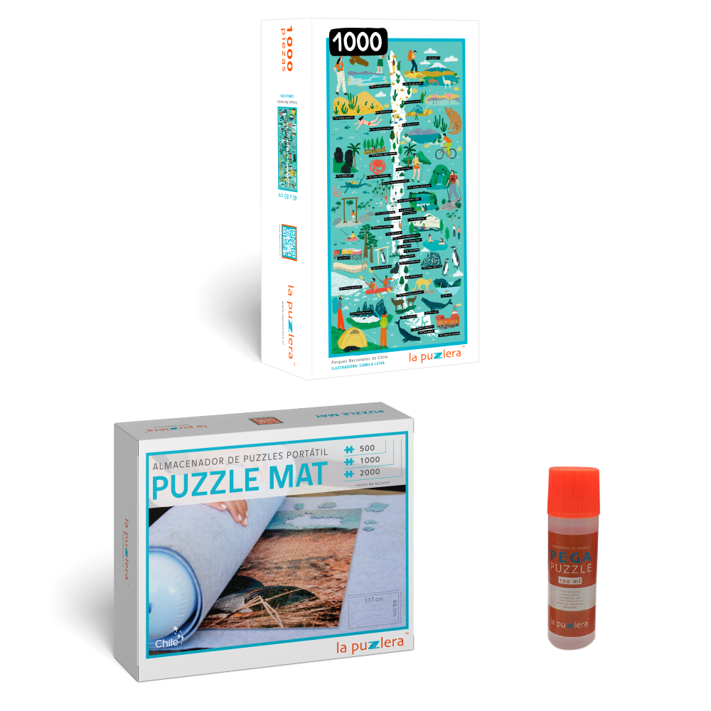 Pack Puzzle Mapa de Chile 1000 + Puzzle Mat + Pega Puzzle