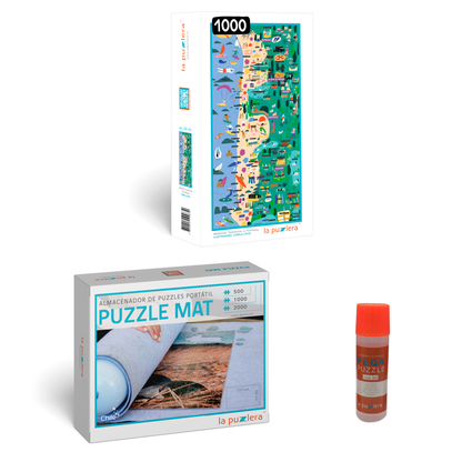 Pack Puzzle Mapa de Chile 1000 + Puzzle Mat + Pega Puzzle