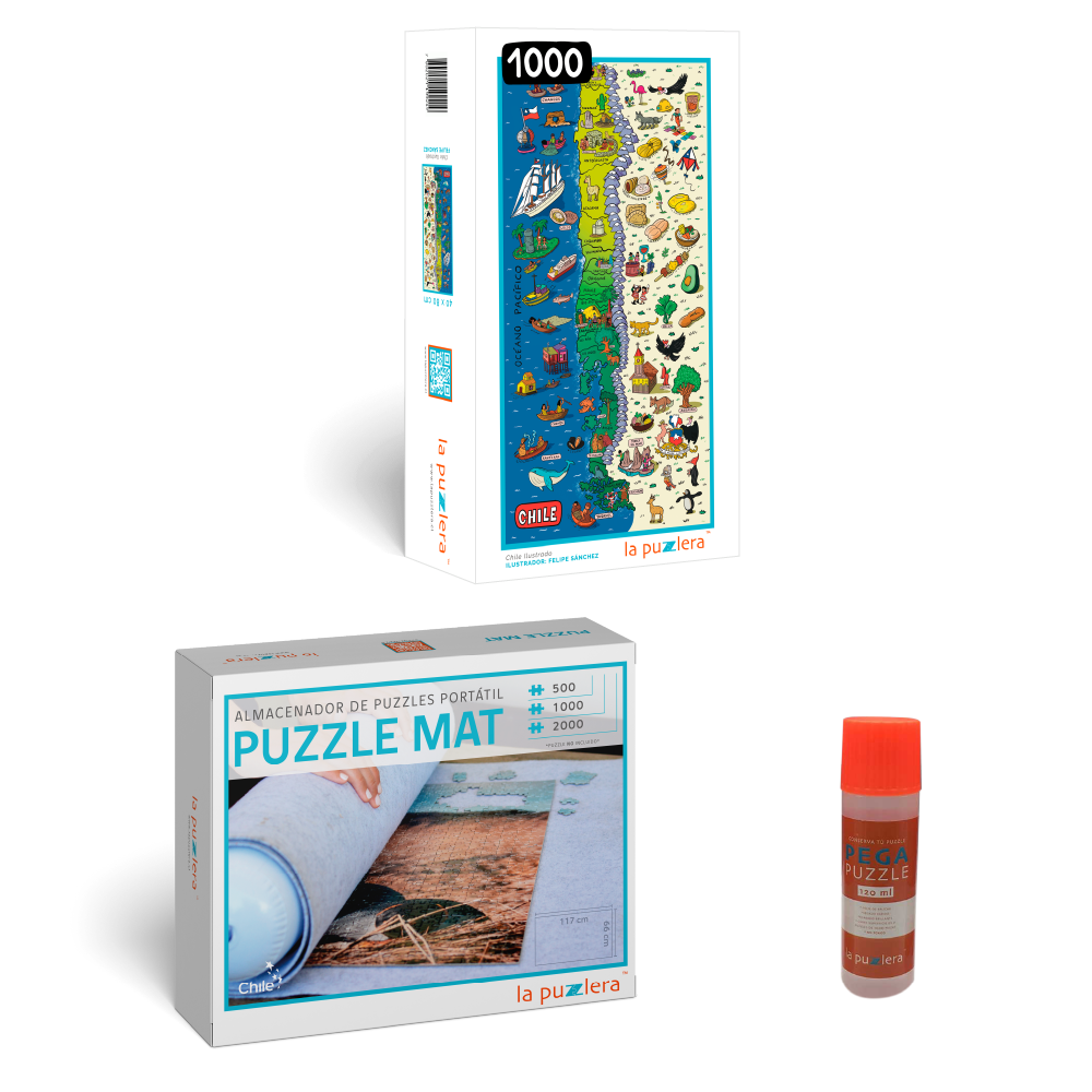 Pack Puzzle Mapa de Chile 1000 + Puzzle Mat + Pega Puzzle