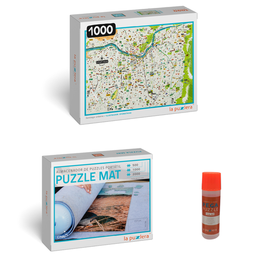 Pack Puzzle Ciudades de Chile 1000 + Puzzle Mat + Pega Puzzle