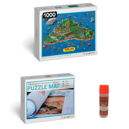 Pack Puzzle Ciudades de Chile 1000 + Puzzle Mat + Pega Puzzle