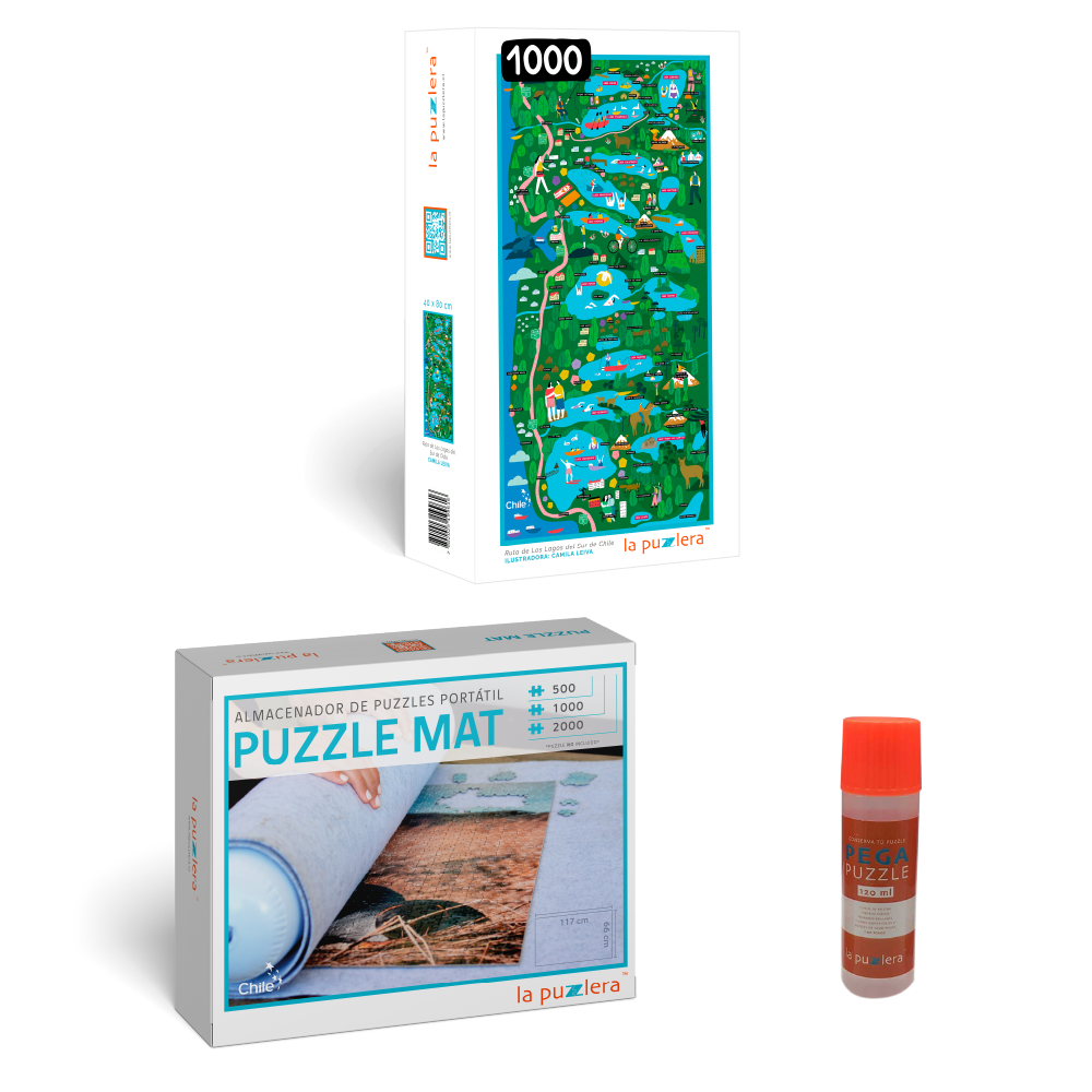 Pack Puzzle Mapa de Chile 1000 + Puzzle Mat + Pega Puzzle