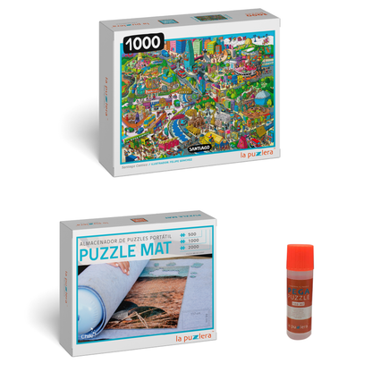Pack Puzzle Ciudades de Chile 1000 + Puzzle Mat + Pega Puzzle