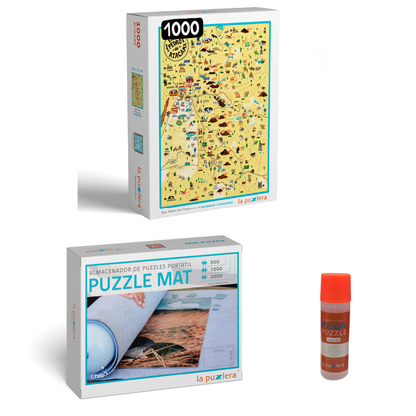 Pack Puzzle Ciudades de Chile 1000 + Puzzle Mat + Pega Puzzle