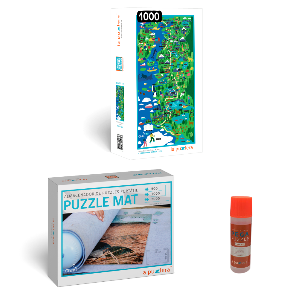 Pack Puzzle Mapa de Chile 1000 + Puzzle Mat + Pega Puzzle