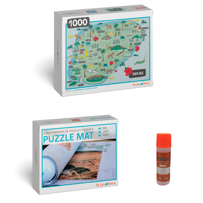 Pack Puzzle Ciudades de Chile 1000 + Puzzle Mat + Pega Puzzle