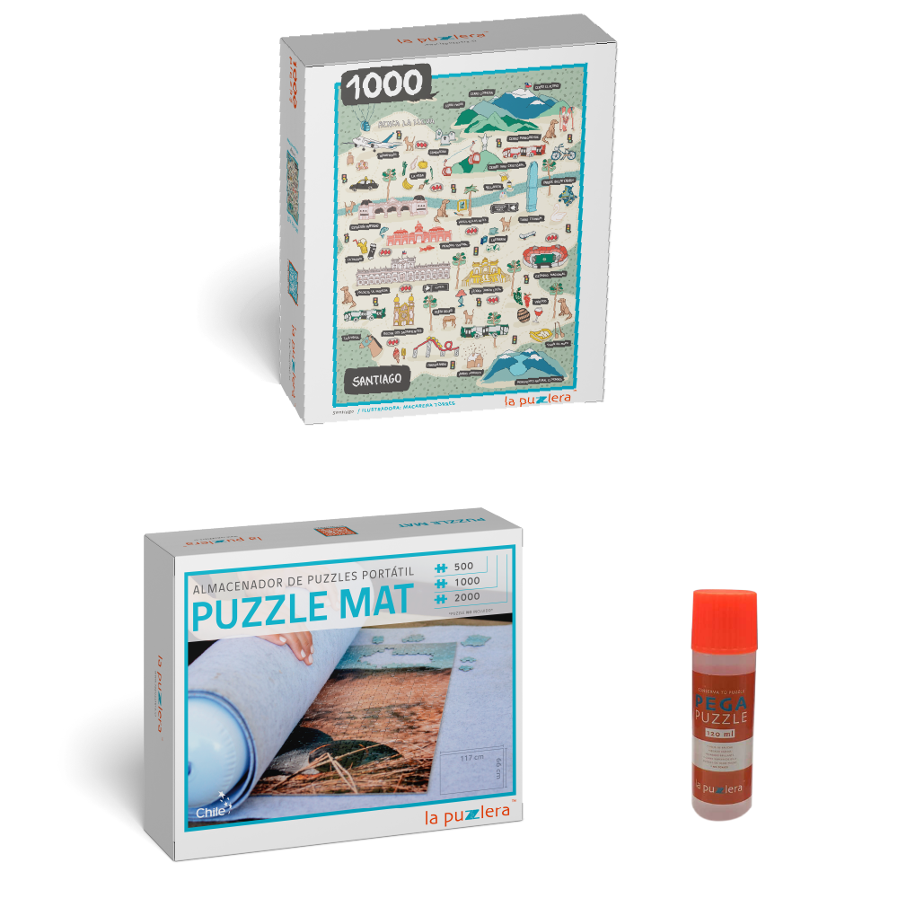 Pack Puzzle Ciudades de Chile 1000 + Puzzle Mat + Pega Puzzle