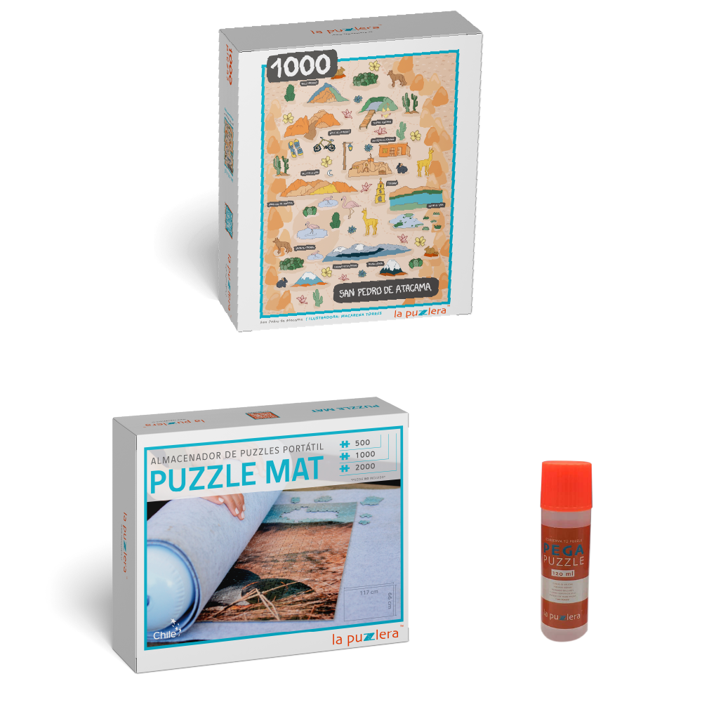 Pack Puzzle Ciudades de Chile 1000 + Puzzle Mat + Pega Puzzle