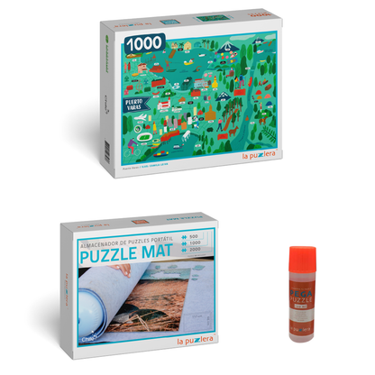 Pack Puzzle Ciudades de Chile 1000 + Puzzle Mat + Pega Puzzle