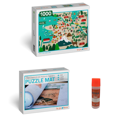 Pack Puzzle Ciudades de Chile 1000 + Puzzle Mat + Pega Puzzle