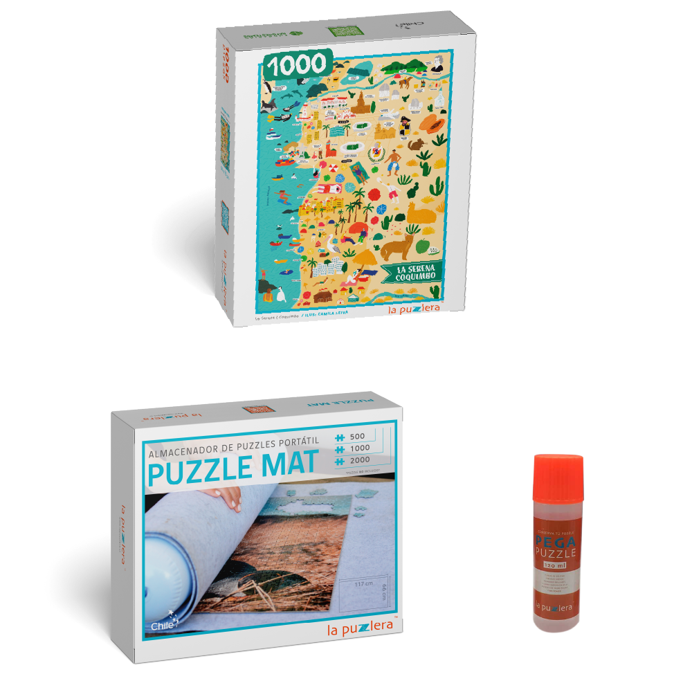 Pack Puzzle Ciudades de Chile 1000 + Puzzle Mat + Pega Puzzle