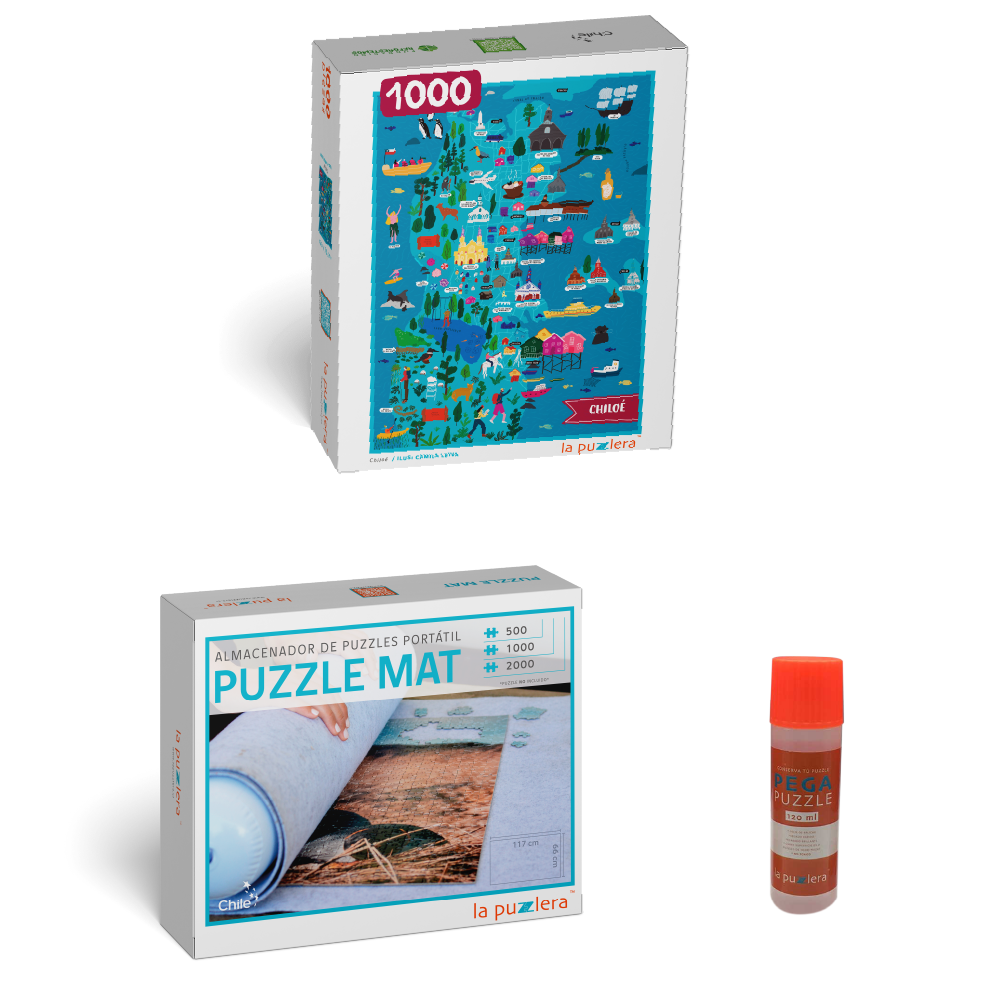 Pack Puzzle Ciudades de Chile 1000 + Puzzle Mat + Pega Puzzle