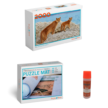 Pack Puzzle Fauna de Chile 2000 + Puzzle Mat + Pega Puzzle