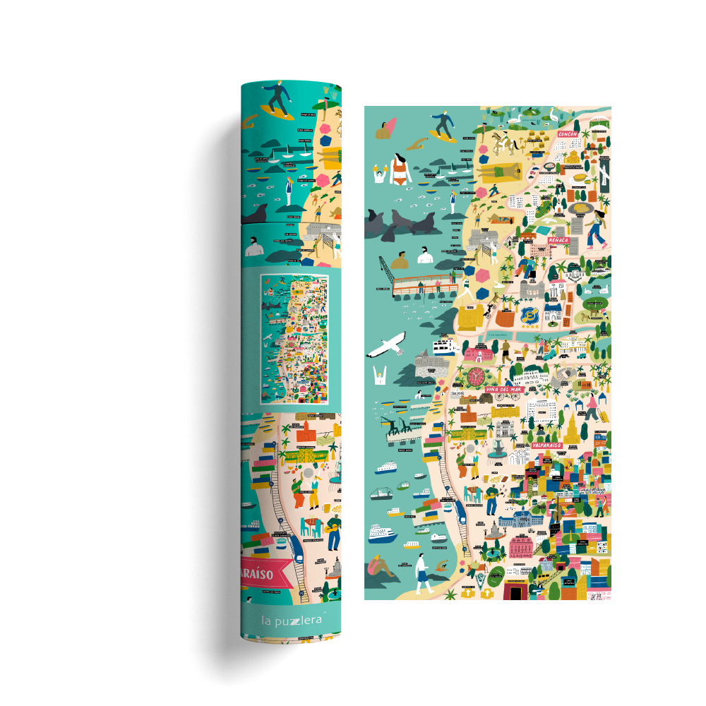 Póster/ Mapa Ilustrado Valparaíso/ Viña 40x80