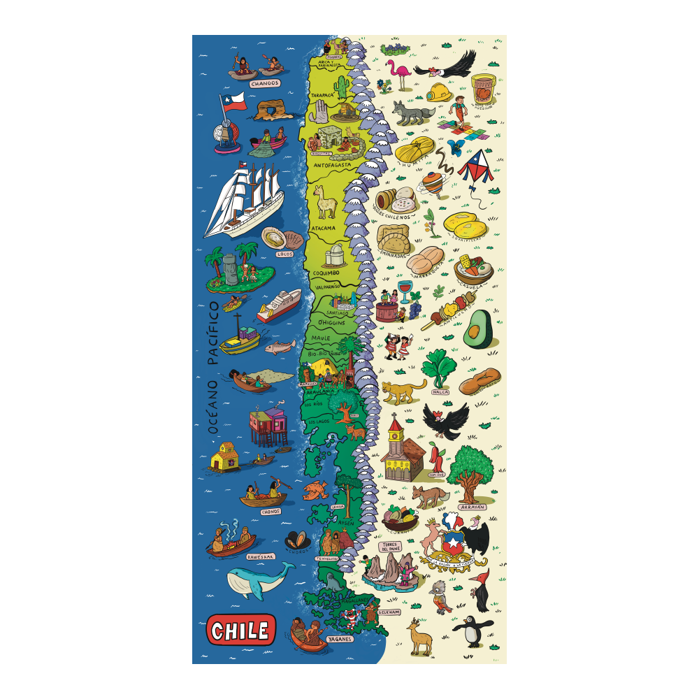 Póster/ Mapa Ilustrado Chile 40x80