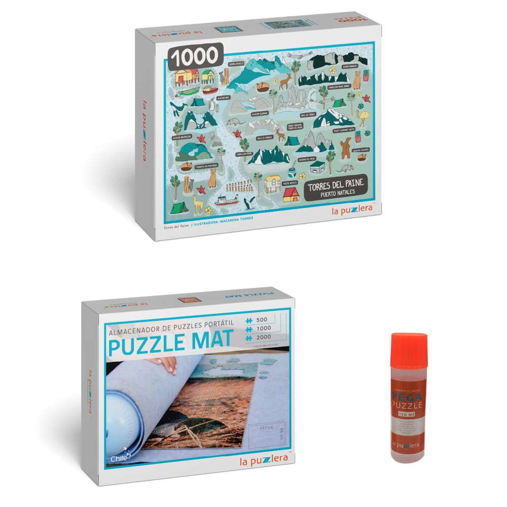 Pack Puzzle Ciudades de Chile 1000 + Puzzle Mat + Pega Puzzle