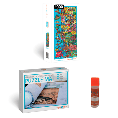 Pack Puzzle Mapa de Chile 1000 + Puzzle Mat + Pega Puzzle