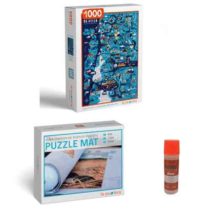 Pack Puzzle Regiones de Chile 1000 + Puzzle Mat + Pega Puzzle