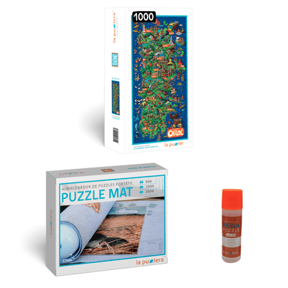 Pack Puzzle Mapa de Chile 1000 + Puzzle Mat + Pega Puzzle