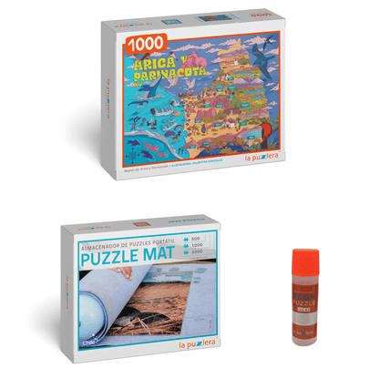 Pack Puzzle Regiones de Chile 1000 + Puzzle Mat + Pega Puzzle