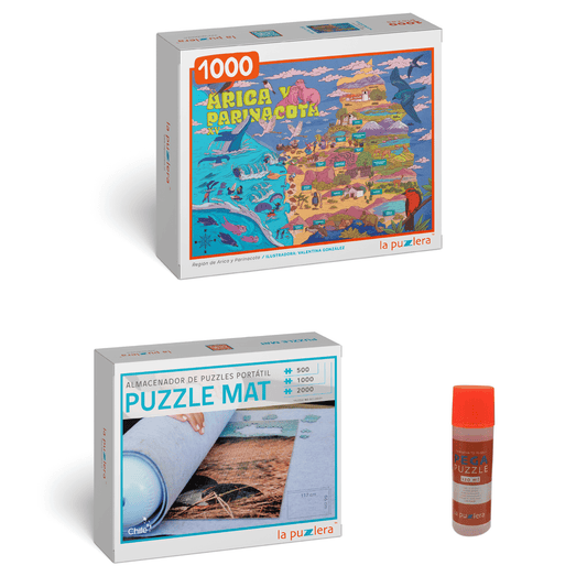 Pack Puzzle Regiones de Chile 1000 + Puzzle Mat + Pega Puzzle