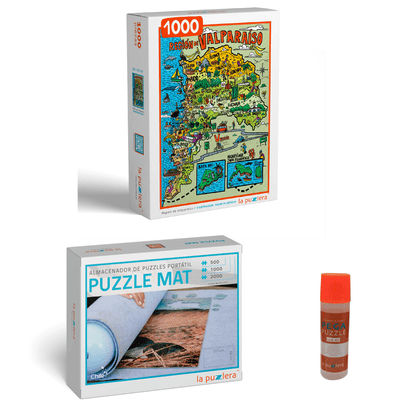 Pack Puzzle Regiones de Chile 1000 + Puzzle Mat + Pega Puzzle