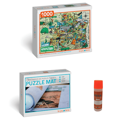 Pack Puzzle Regiones de Chile 1000 + Puzzle Mat + Pega Puzzle