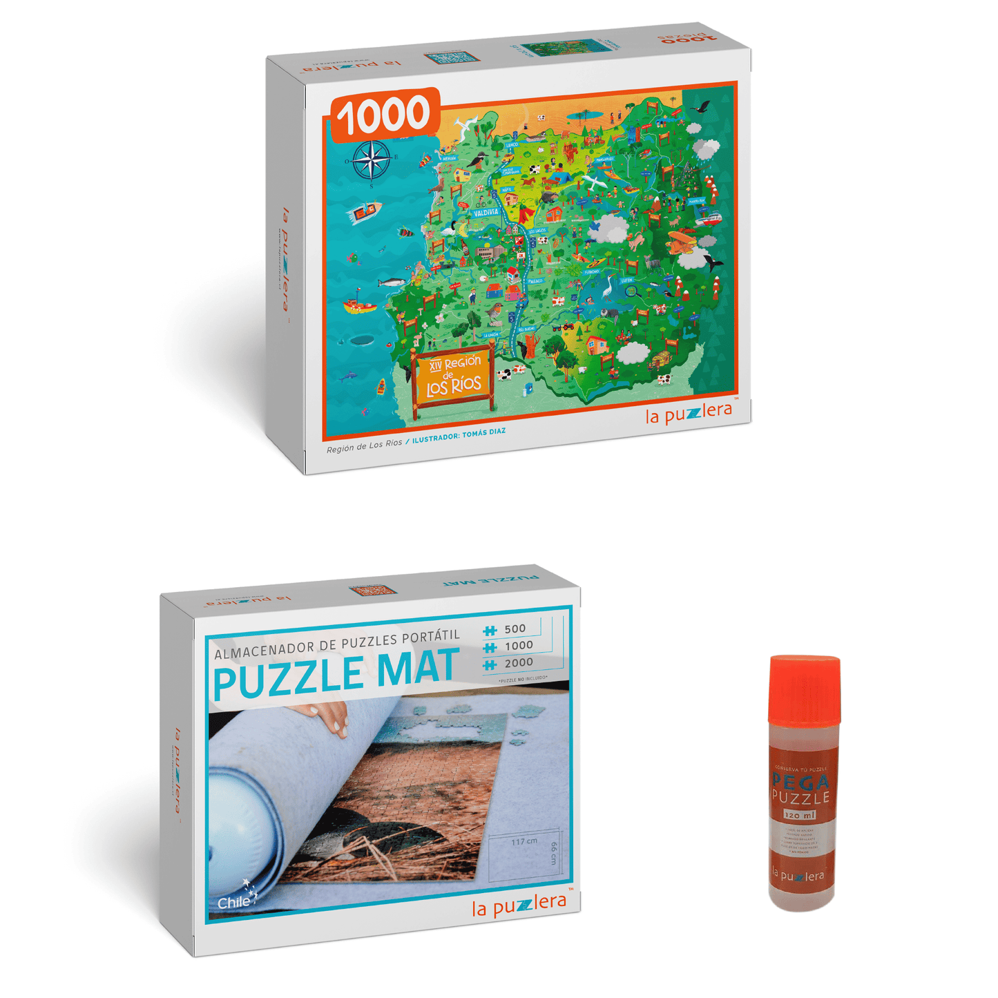 Pack Puzzle Regiones de Chile 1000 + Puzzle Mat + Pega Puzzle