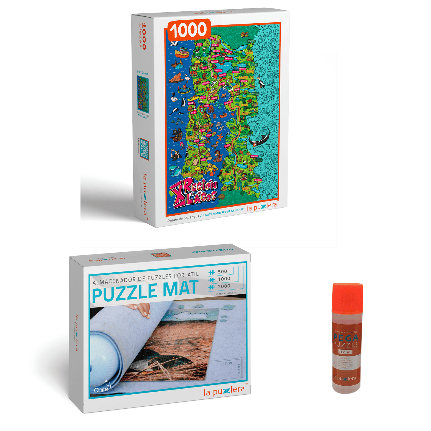 Pack Puzzle Regiones de Chile 1000 + Puzzle Mat + Pega Puzzle