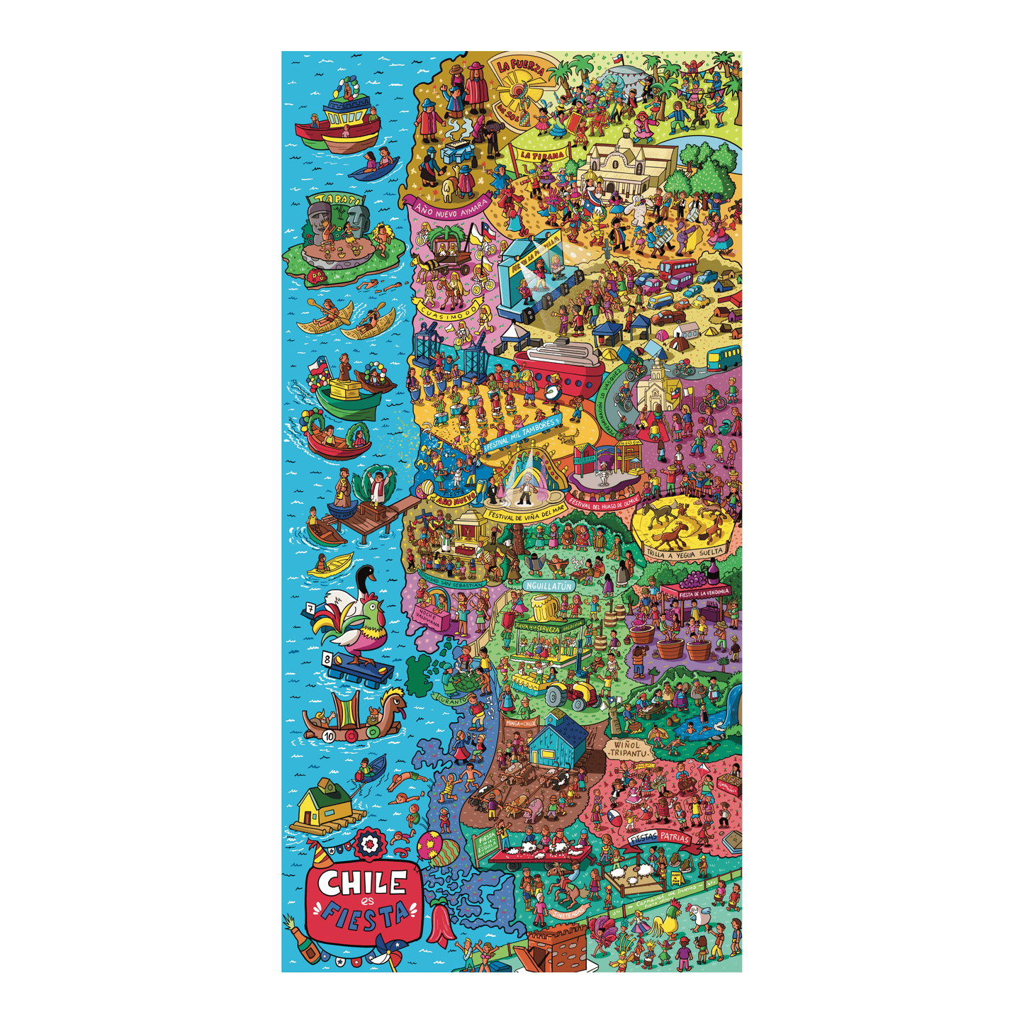 Póster/ Mapa Ilustrado Chile es Fiesta 40x80