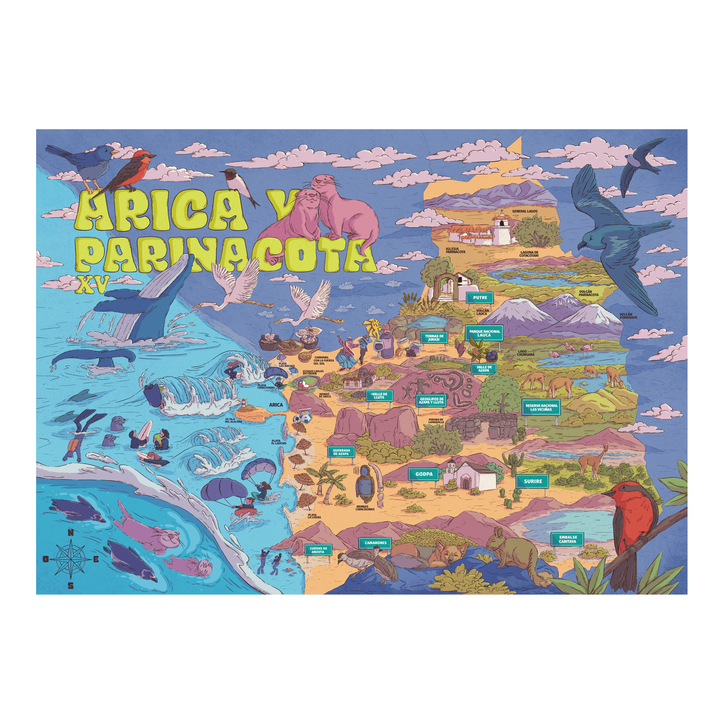 Póster/ Mapa Ilustrado Región Arica y Parinacota 50x70