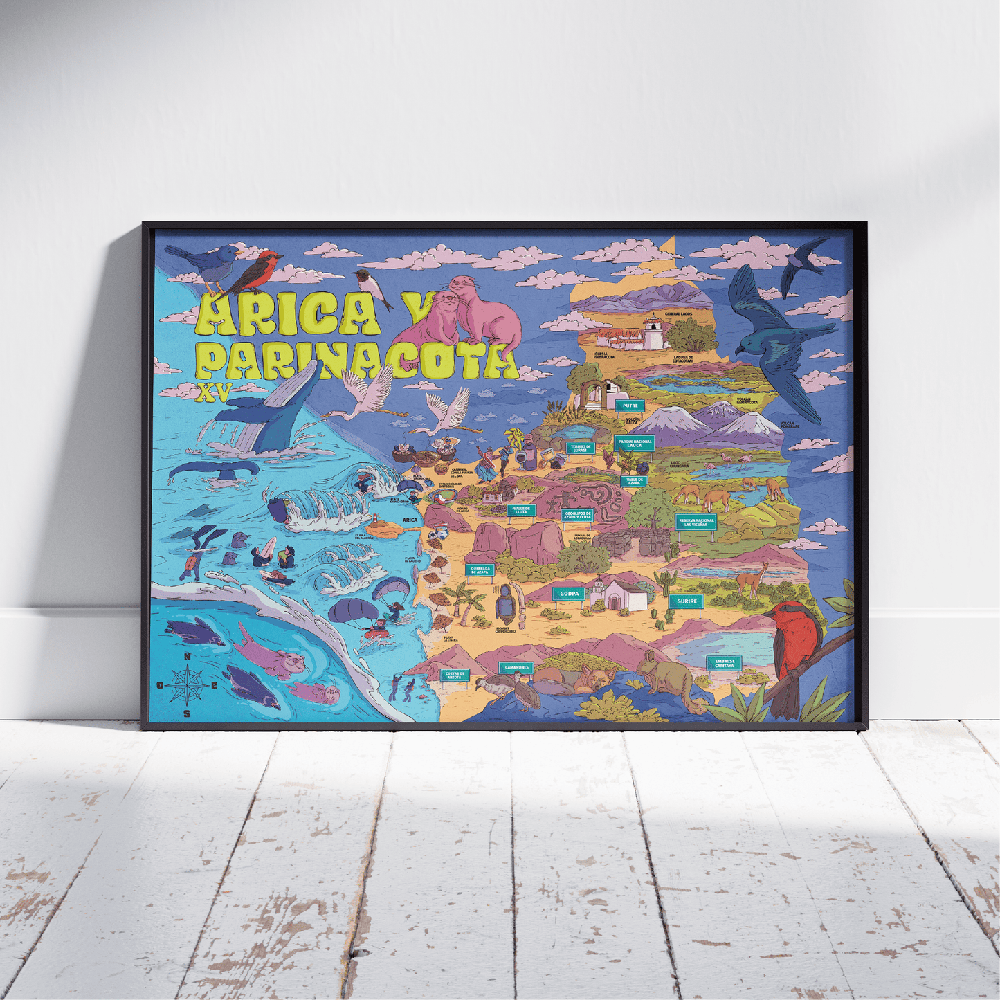 Póster/ Mapa Ilustrado Región Arica y Parinacota 50x70