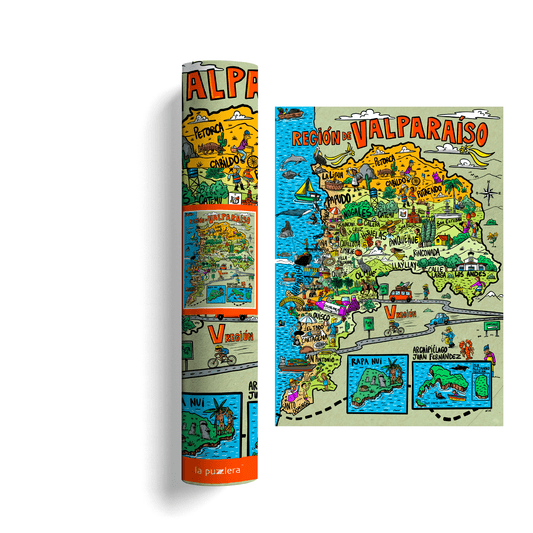Póster/ Mapa Ilustrado Región de Valparaíso 50x70