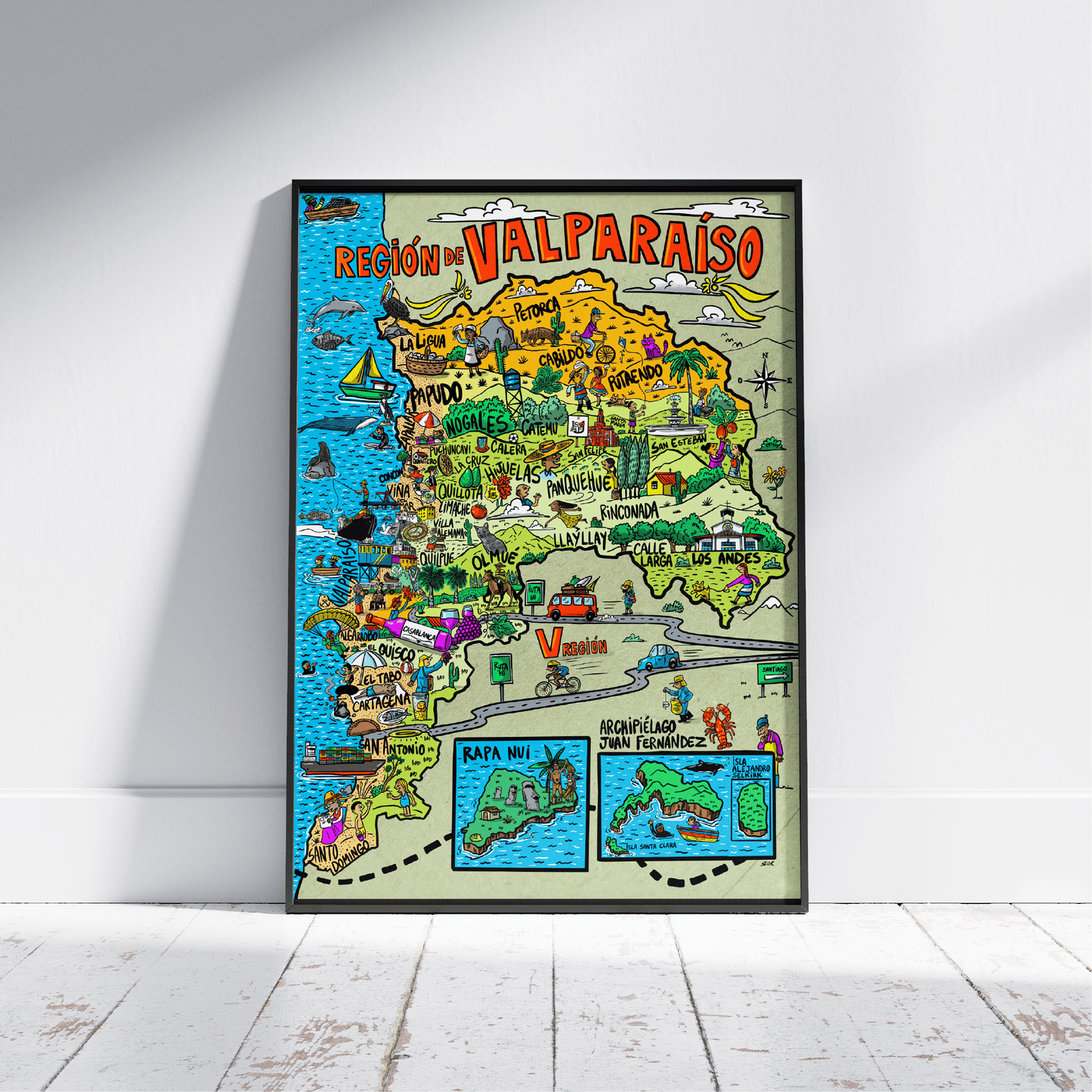 Póster/ Mapa Ilustrado Región de Valparaíso 50x70