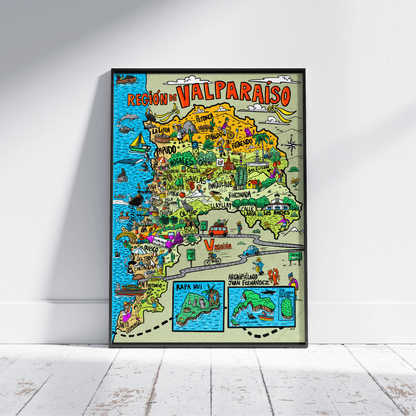Póster/ Mapa Ilustrado Región de Valparaíso 50x70